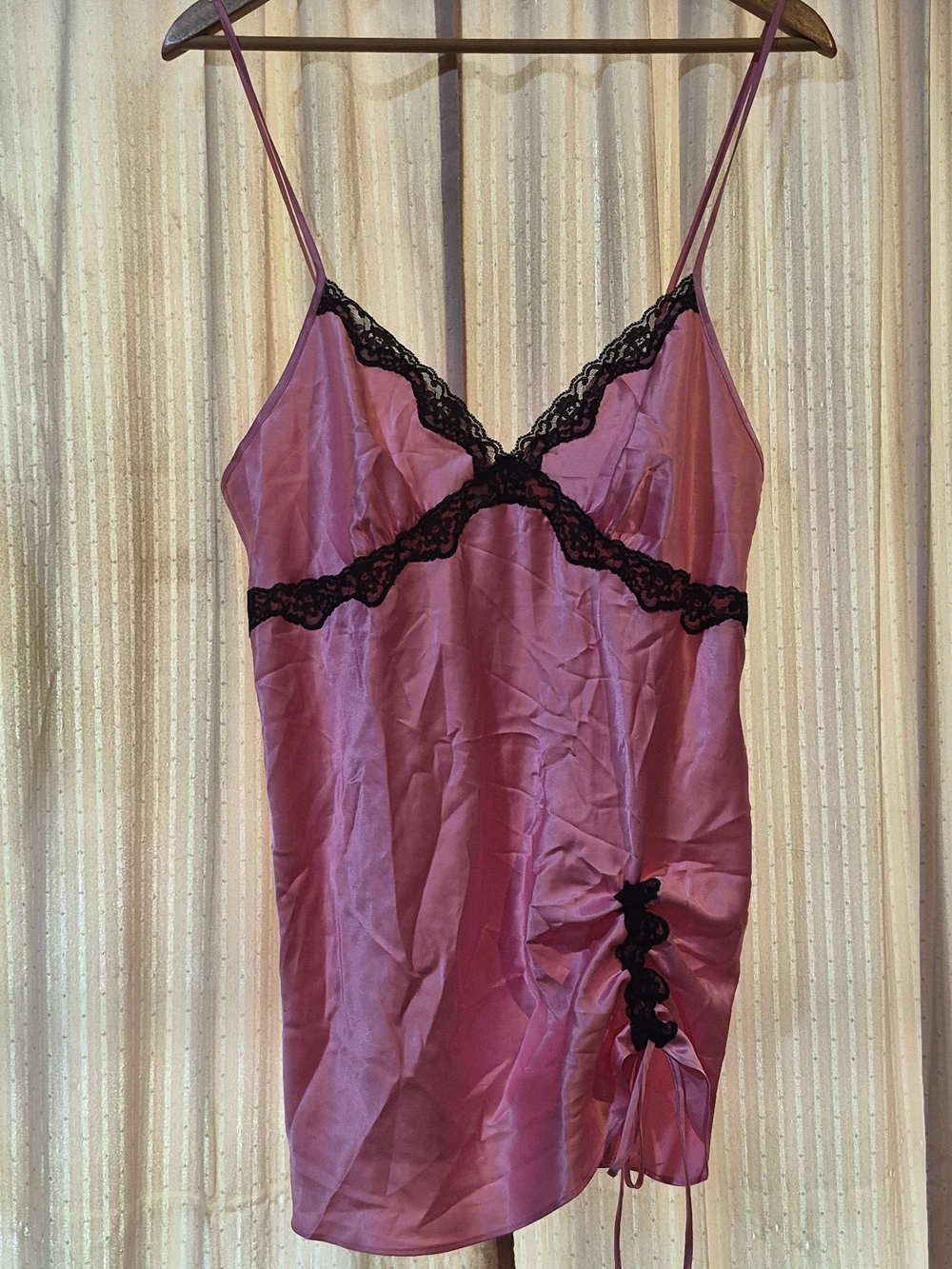 Vintage Victoria’s Secret Pink & Black Lace Ruched Slip Dress Size L Y2K Coquett